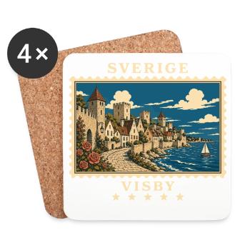 Schweden Visby Vintage Reisemarke - Untersetzer (4er-Set) - Weiß - Vorne