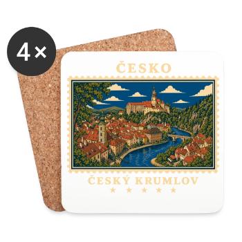 Tschechien Český Krumlov Vintage Reisemarke - Untersetzer (4er-Set) - Weiß - Vorne