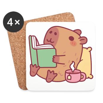 Niedliche Capybara entspannt und liest ein Buch - Untersetzer (4er-Set) - Weiß - Vorne