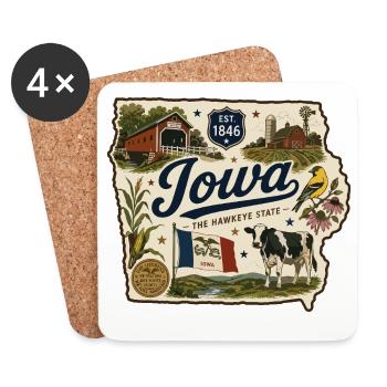 Iowa Hawkeye State Vintage Farm Aufkleber - Untersetzer (4er-Set) - Weiß - Vorne