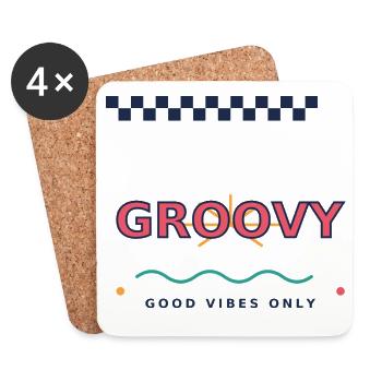 Nur groovy-Good_Vibes, Retro Y2K Typografie - Untersetzer (4er-Set) - Weiß - Vorne