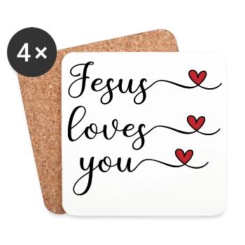 Jesus liebt dich süß Typografie mit Herz - Untersetzer (4er-Set) - Weiß - Vorne