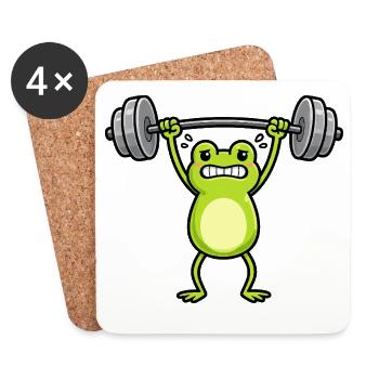 Süßer Frosch beim Fitness Training Cartoon - Untersetzer (4er-Set) - Weiß - Vorne