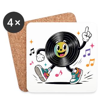 Lustige Schallplatte mit Musiknoten Retro - Untersetzer (4er-Set) - Weiß - Vorne