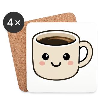 Süßer lächelnder Kawaii-Kaffeetassen-Cartoon - Untersetzer (4er-Set) - Weiß - Vorne