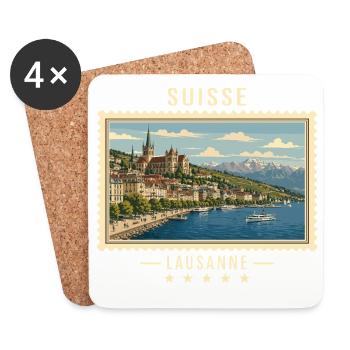 Schweiz Lausanne Vintage Reisemarke - Untersetzer (4er-Set) - Weiß - Vorne