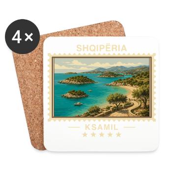 Albanien Ksamil Vintage Reisemarke - Untersetzer (4er-Set) - Weiß - Vorne