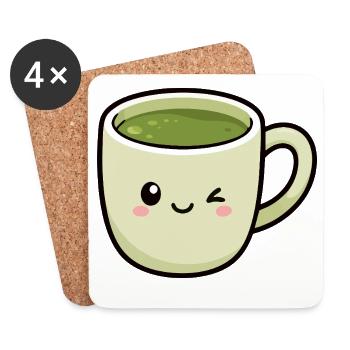 Kawaii Winking Matcha Tasse de thé vert - Dessous de verre (lot de 4) - blanc - Devant