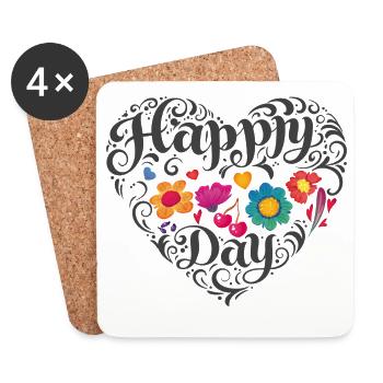 Flower Heart Happy Day - Coasters (set of 4) - white - Front