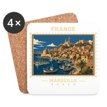 France Marseille Vintage Travel Brand - Coasters (set of 4) - white - Front