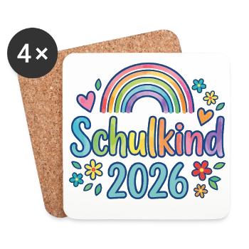 Schulkind 2026 Regenbogen - Untersetzer (4er-Set) - Weiß - Vorne
