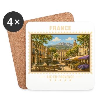 Frankreich Aix-en-Provence Vintage Reisemarke - Untersetzer (4er-Set) - Weiß - Vorne