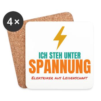 Ich steh unter Spannung – Elektriker Spruch - Untersetzer (4er-Set) - Weiß - Vorne