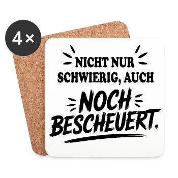 Auch noch bescheuert Schwierig Sprüche Mann Frau - Untersetzer (4er-Set) - Weiß - Vorne