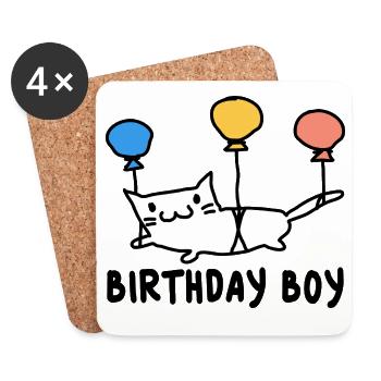 Runder Geburtstag Geschenk Katze mit Ballons - Untersetzer (4er-Set) - Weiß - Vorne