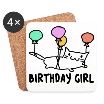 Katze mit Ballons Birthday Girl Geschenk - Untersetzer (4er-Set) - Weiß - Vorne