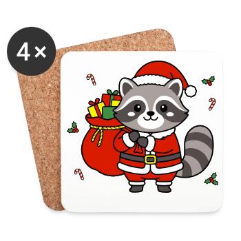 Süßes Kawaii-Waschbär-Weihnachtsgeschenk - Untersetzer (4er-Set) - Weiß - Vorne