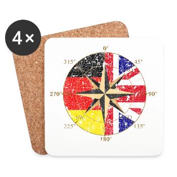 Deutschland und UK Flaggen Kompass - Untersetzer (4er-Set) - Weiß - Vorne