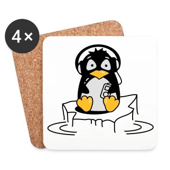 Cooler Pinguin mit Kopfhörern auf Eis - Untersetzer (4er-Set) - Weiß - Vorne