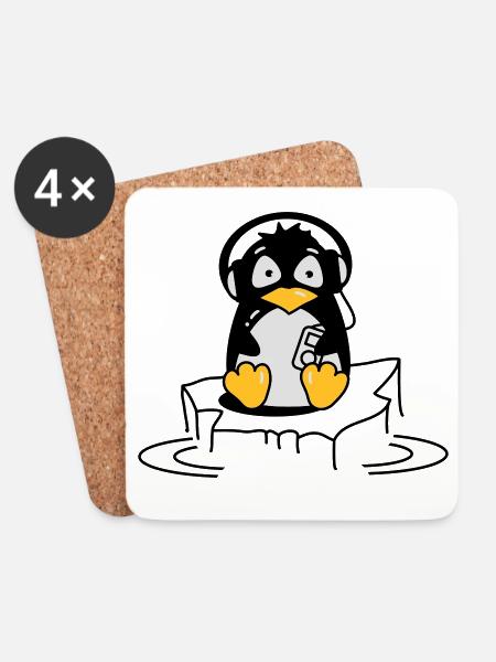 Cooler Pinguin mit Kopfhörern auf Eis - Untersetzer (4er-Set) - Weiß