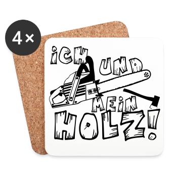 Motorsäge , Kaminholz , Brennholz Holz (25) - Untersetzer (4er-Set) - Weiß - Vorne
