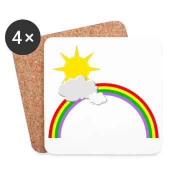 Regenbogen, Sonne, Wolken - Untersetzer (4er-Set) - Weiß - Vorne