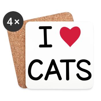 I love Cats cadeau pour les amis chats - Dessous de verre (lot de 4) - blanc - Devant