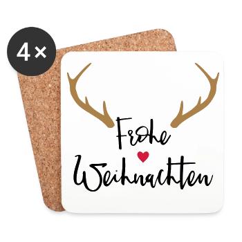 Merry Christmas Antlers Heart Nose Reindeer Moose - Coasters (set of 4) - white - Front