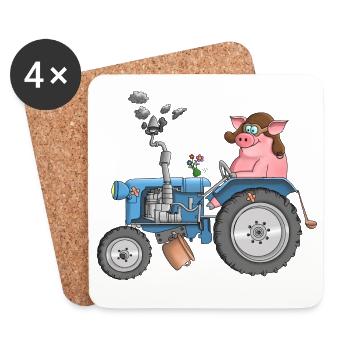 Ulkiges Schwein auf Traktor - Untersetzer (4er-Set) - Weiß - Vorne