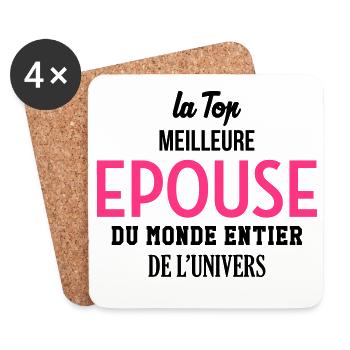 Epouse Femme Couple Saint Valentin Amour Love - Dessous de verre (lot de 4) - blanc - Devant