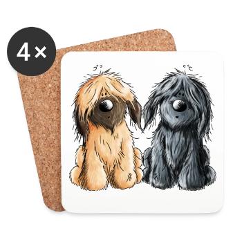 Briard Duo - Schwarz - Fauve - Hund - Geschenk - Untersetzer (4er-Set) - Weiß - Vorne