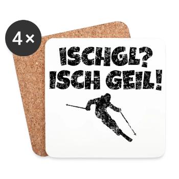 Ischgl Ischgeil (Vintage Schwarz) Ski Skifahrer - Untersetzer (4er-Set) - Weiß - Vorne