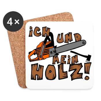 Motorsäge , Kaminholz , Old School Brennholz (25) - Untersetzer (4er-Set) - Weiß - Vorne