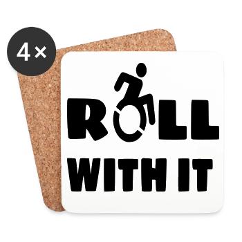 I roll with my wheelchair, roller, disabled # - Coasters (set of 4) - white - Front