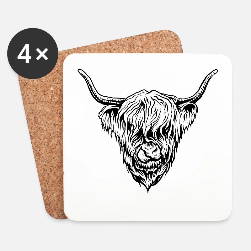 Yak Rind Hochlandrind - Untersetzer (4er-Set) - Weiß