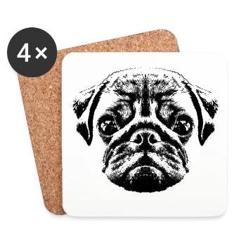 Mopswelpe / Mops Baby / Pug face - Untersetzer (4er-Set) - Weiß - Vorne