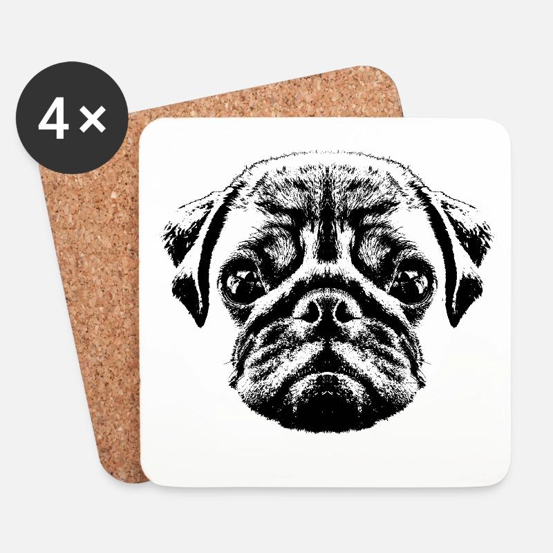 Mopswelpe / Mops Baby / Pug face - Untersetzer (4er-Set) - Weiß