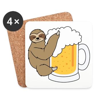 Paresseux avec de la bière - Dessous de verre (lot de 4) - blanc - Devant