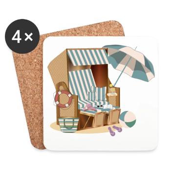 beautiful beach basket on the beach with accessories - Coasters (set of 4) - white - Front