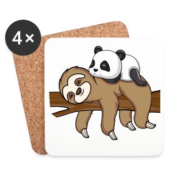 Sloth And Panda Süßes Tier Design - Untersetzer (4er-Set) - Weiß - Vorne