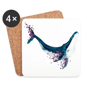 Chemise aquarelle florale Blue Whale - Dessous de verre (lot de 4) - blanc - Devant