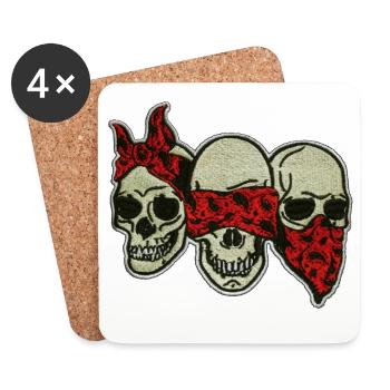 Drei Schädel mit roter Augenmaske / Three Skulls - Untersetzer (4er-Set) - Weiß - Vorne