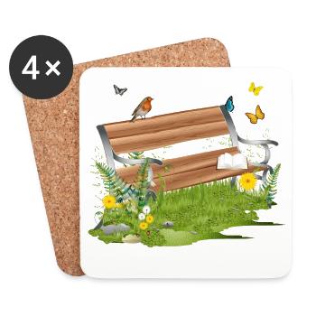 beautiful bench at the edge of the forest invites you to linger - Coasters (set of 4) - white - Front