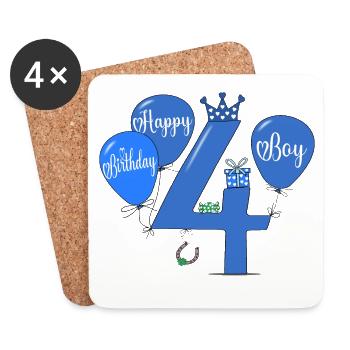 Happy Birthday 4 Boy - Untersetzer (4er-Set) - Weiß - Vorne