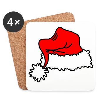 Chapeau de Noël rouge - Dessous de verre (lot de 4) - blanc - Devant