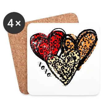 Leopard Hearts Trio - Untersetzer (4er-Set) - Weiß - Vorne