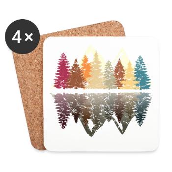 Wald am See im Grunge Retro Design - Untersetzer (4er-Set) - Weiß - Vorne
