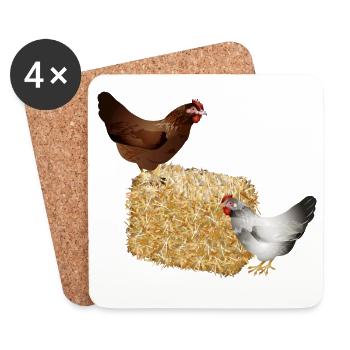 deux poulets sur une balle de paille - Dessous de verre (lot de 4) - blanc - Devant