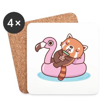 Süßer roter Panda mit Flamingo Pool Float Sommer - Untersetzer (4er-Set) - Weiß - Vorne