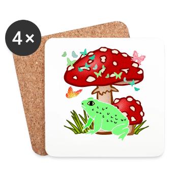 Cute Vintage Cottagecore Frog under Mushroom - Coasters (set of 4) - white - Front